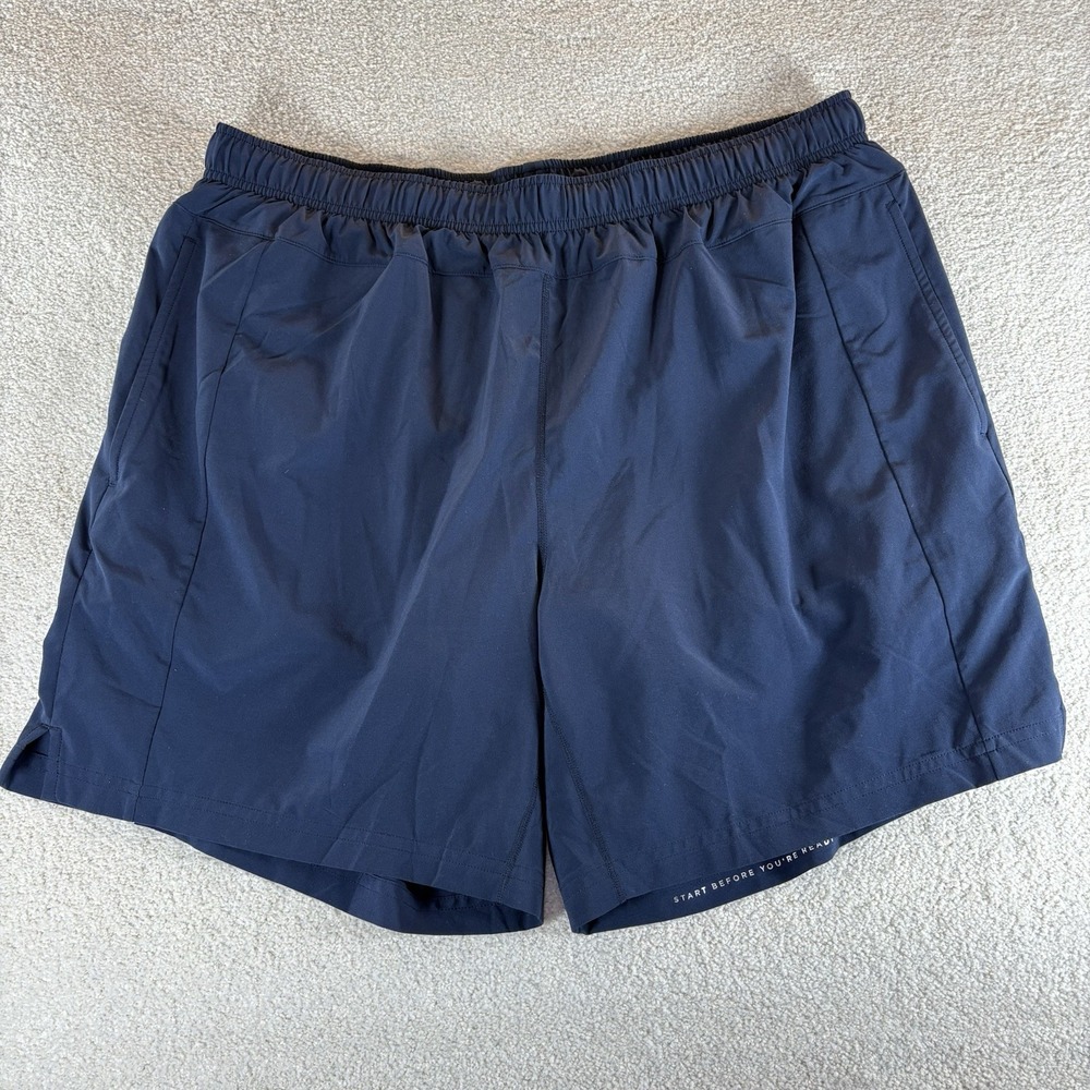 Four Laps Men's Bolt Shorts 7" Inseam Navy Blue‎ Running Shorts Boxer Liner XL